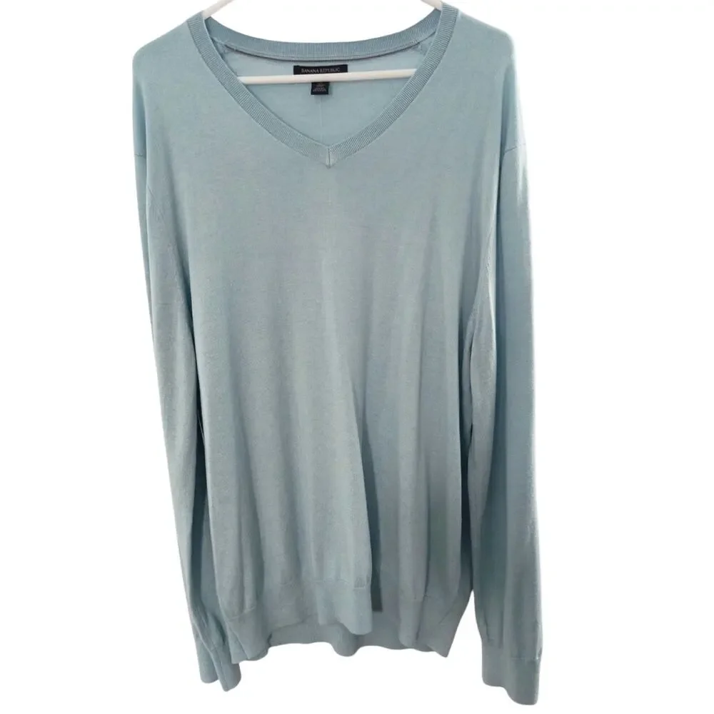 Banana Republic Men's Silk Cashmere Blend V-Neck Sweater Size XL Blue NWT